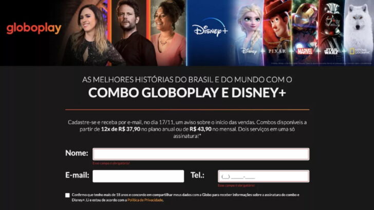Plataforma para assinar o combo Globoplay e Disney Plus