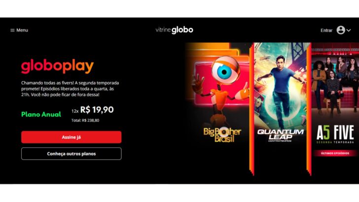 Tela do Globoplay Vitrine Globo