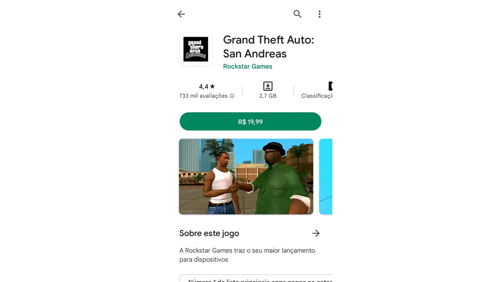 Tela inicial de GTA San Andreas na Play Store