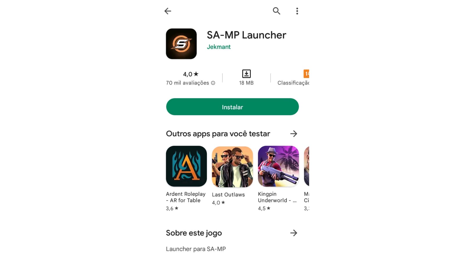 Tela inicial de SA MP na Play Store