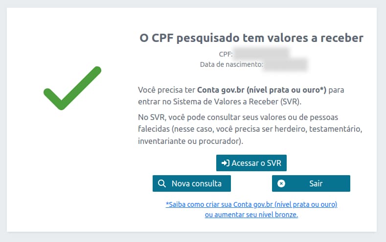 CPF pesquisado tem valores a receber